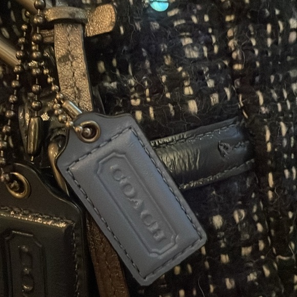 Coach Rare Navy Blue Tweed & Leather Satchel.  🔺FIRM🔺 - Picture 5 of 16